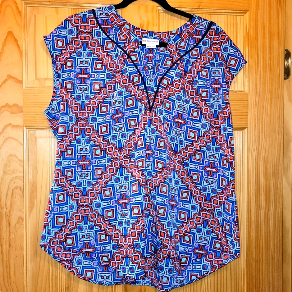 Liz Claiborne Red Blue Purple Blouse Sleeveless Tank Top V-Neck Women's Large L